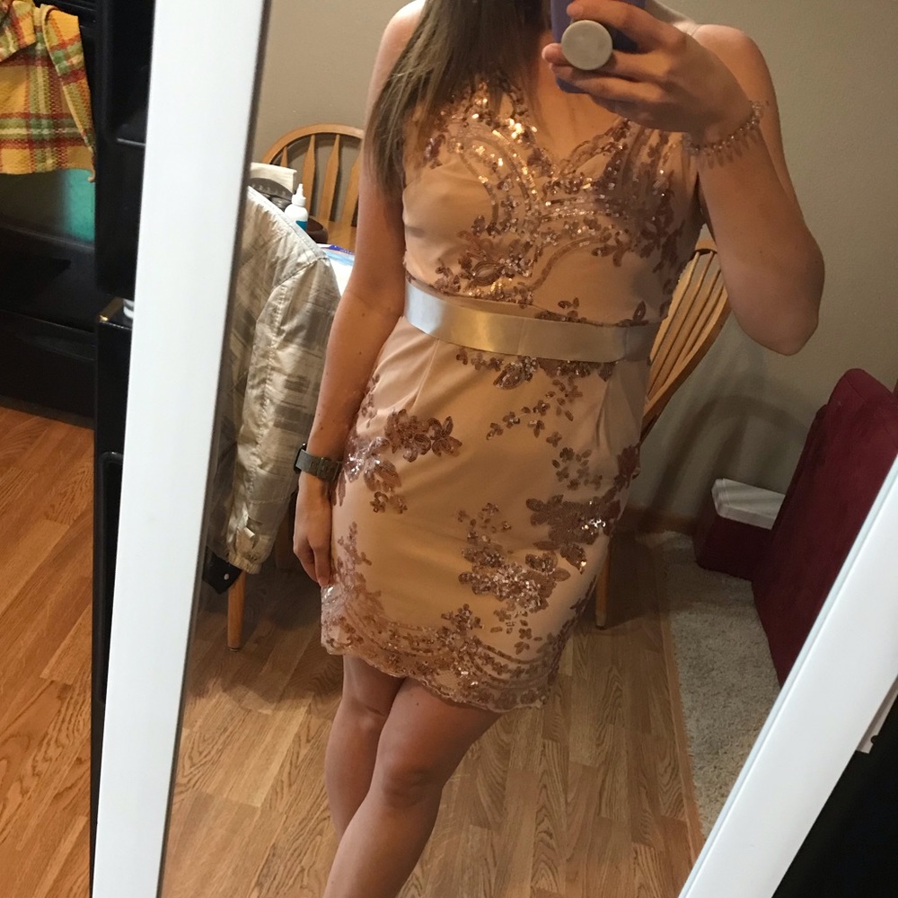 Unique beige dress with sparkle accents